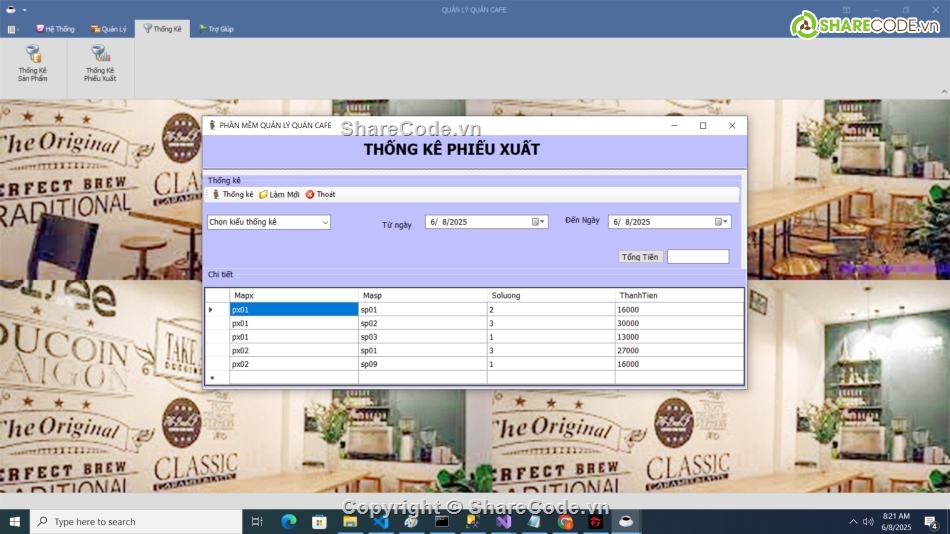 quản lý cafe,C#,winform,C# Cafe Báo Cáo,c# cafe,Cafe